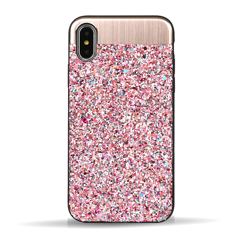 IPHONE X (Ten) Sparkling Glitter Chrome Fancy Case with Metal Plate (Pink)